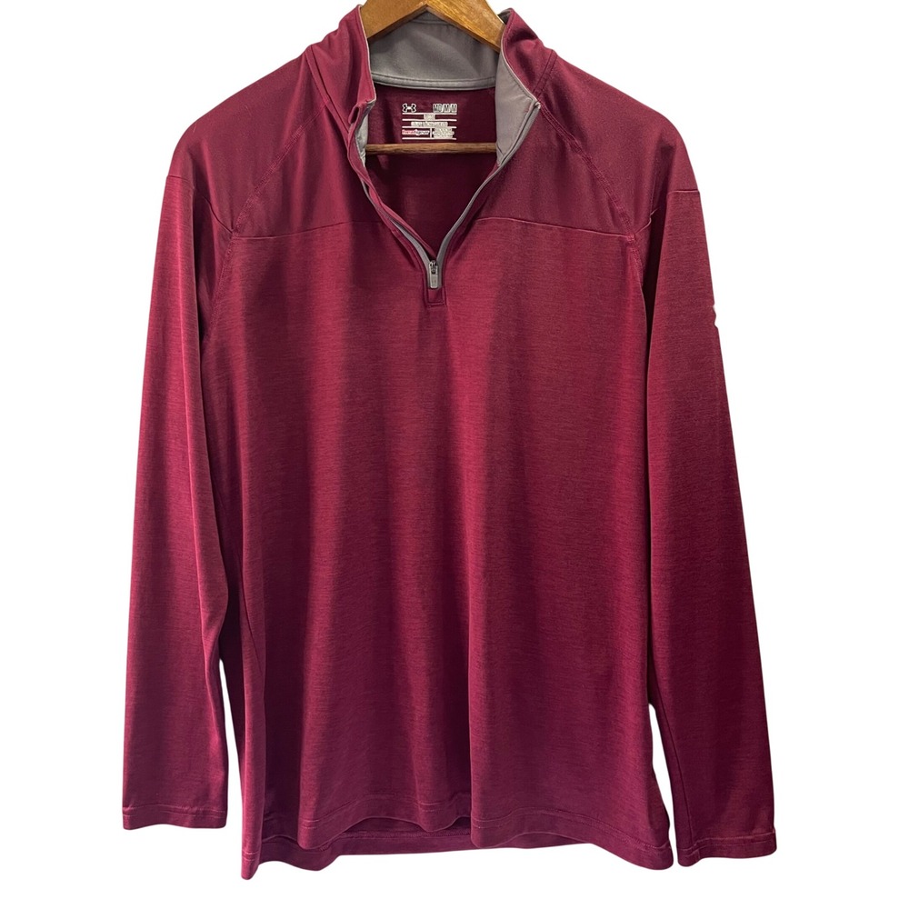 Under Armour Pullover Mens Medium Burgundy HeatGear Quarter Zip Training Gym